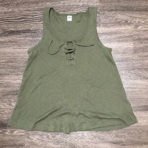 Old Navy Army Green Ribbed Lace-Up Front Tank Top Tunic Small